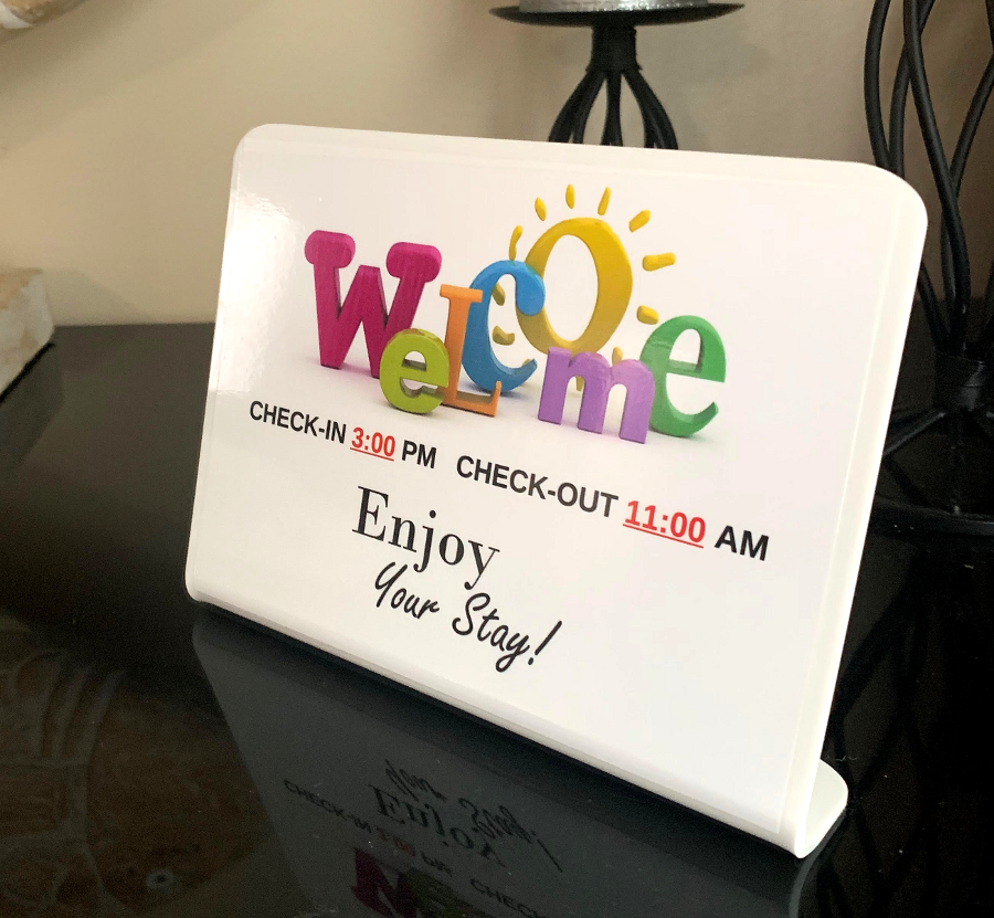 BNB Room Sign - Guest Welcome Sign With Check-In, Check-Out Times ...
