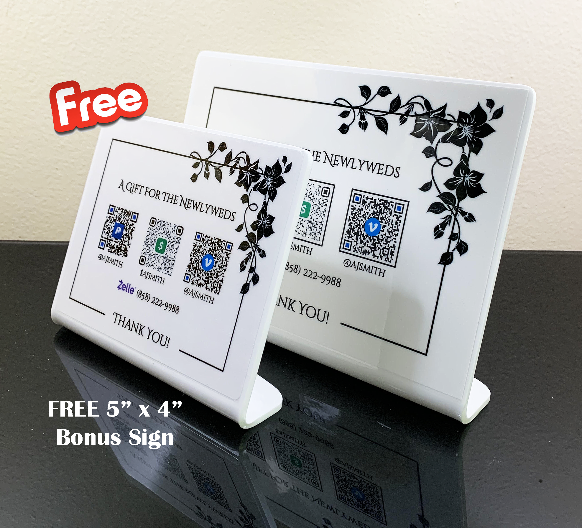 Newlywed Wedding (Set of 4) Reception Gift QR Code Tip Sign For Wedding ...