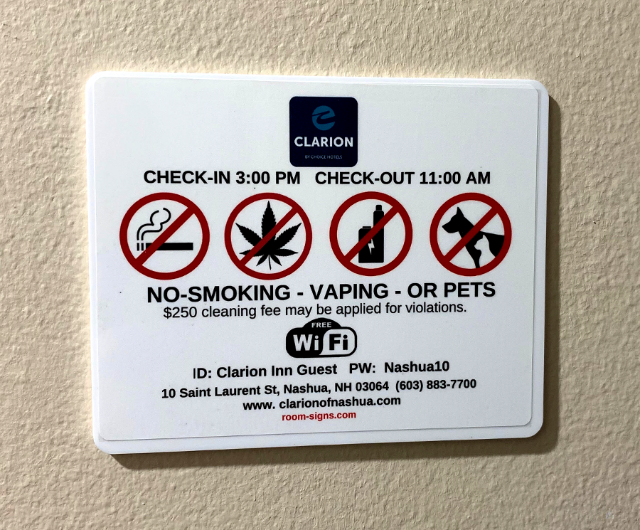 Stick On Hotel Wall Signs No Smoking, WiFi and More Room Signs